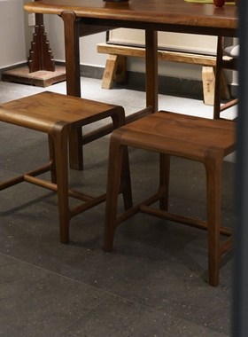 新中式黑胡桃木单人凳茶家具茶室E禅意简约实木矮凳方凳圆凳