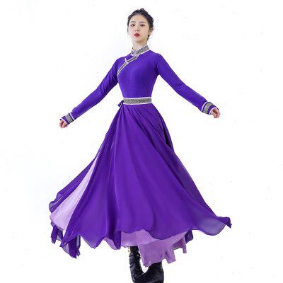 蒙古新女款舞蹈练习大摆裙少数民民族服装/舞台装