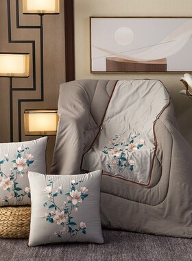 CBS新中式古典刺绣60棉贡缎抱枕被抱枕靠垫被子汽车靠垫