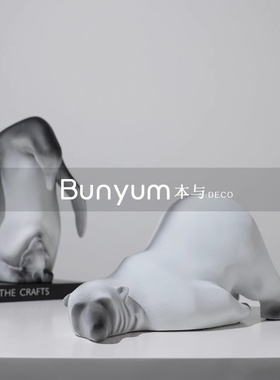 极简现代卡通动物雕塑摆件创意企鹅北极熊L桌面装饰品客厅玄关软