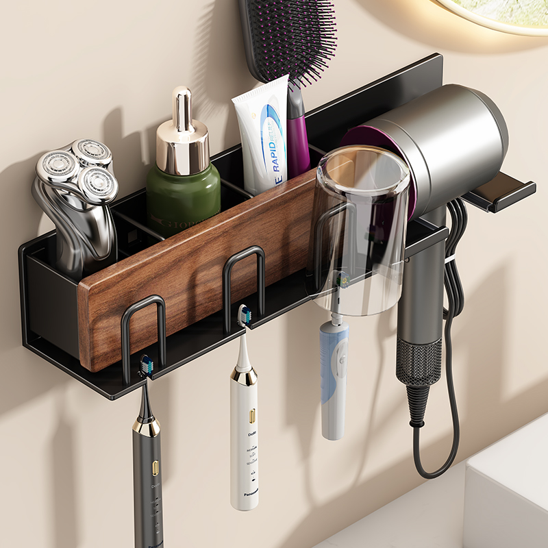胡桃木牙刷架g子置物架卫生间2024新款高端漱口杯牙杯吹风机壁挂