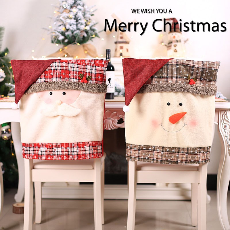 圣诞节装饰品圣诞老人椅子套雪花格子布椅套圣诞节T日派对装饰道