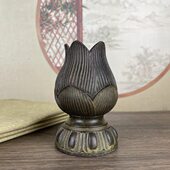 做旧仿古老包浆莲花蜡台灯摆件复古新中式 饰收藏 道具家居公室装