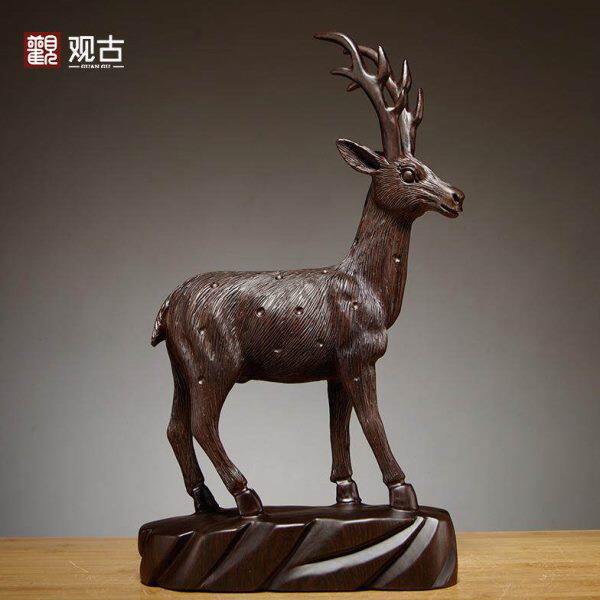 黑檀木雕梅花鹿摆件红木家居客厅电视柜酒柜玄关办公室装饰工艺品