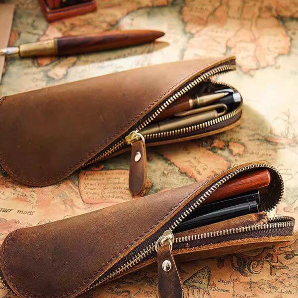 男女文具铅笔盒真皮疯马皮大容量复古风纸软木笔袋钢笔套收纳学生