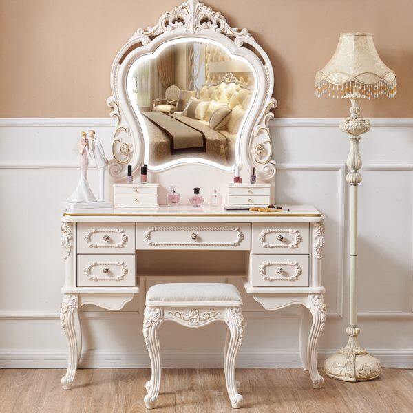 奢华带灯欧式梳妆台卧室现代简约法式化妆桌收纳柜一体小型化妆台