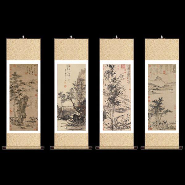 卷轴挂画山水国画装饰画新中式免装裱卷轴客厅卧室书房古画挂画竖