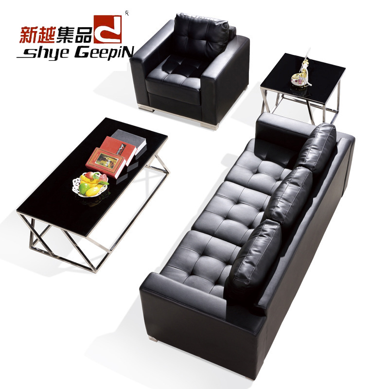 黑色沙发 皮质沙发 办公会客接待沙发简约单人双人三人沙发组合