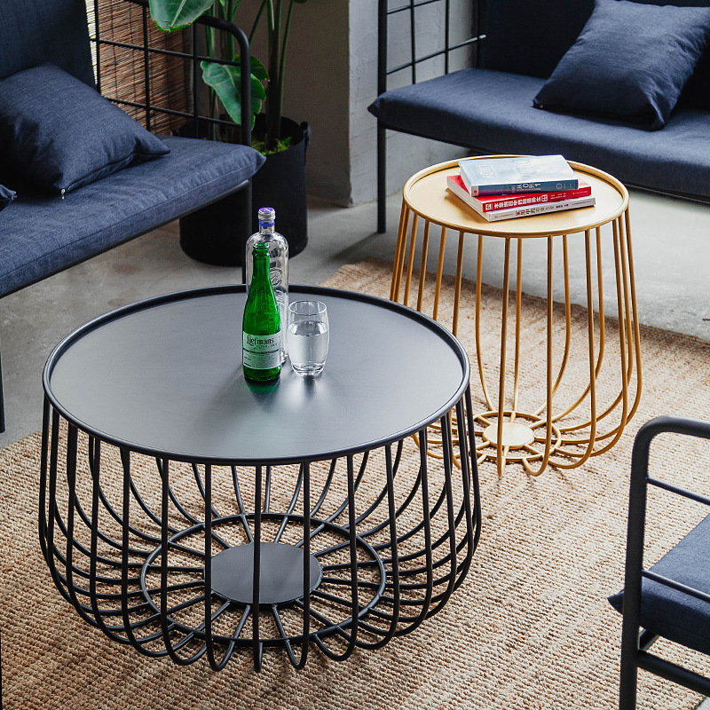 现代简约家用铁艺茶几 小户型客厅圆形小茶桌 办公室创意南瓜茶几