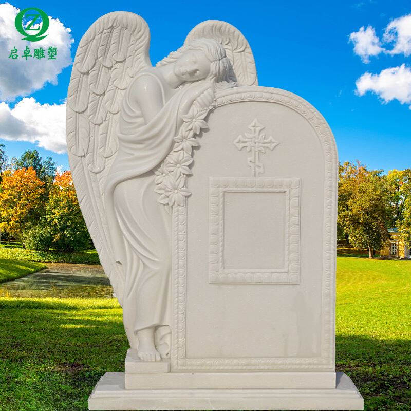 石雕厂家供应大理石汉白玉天使墓碑西方人物欧式天然石材墓碑直销