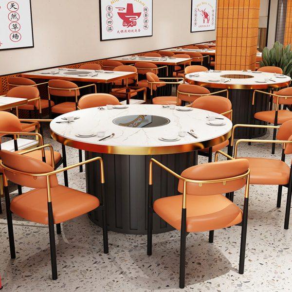 岩板火锅桌电磁炉一体圆桌一人一锅火锅店专用餐桌烤肉店桌子商用,住宅家具,岩板餐桌,淘宝优惠券,粉丝福利购,淘宝优惠卷