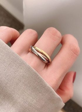 大码戒指女胖MM三环三色时尚个性加肥加大胖人粗手大号食指指环潮