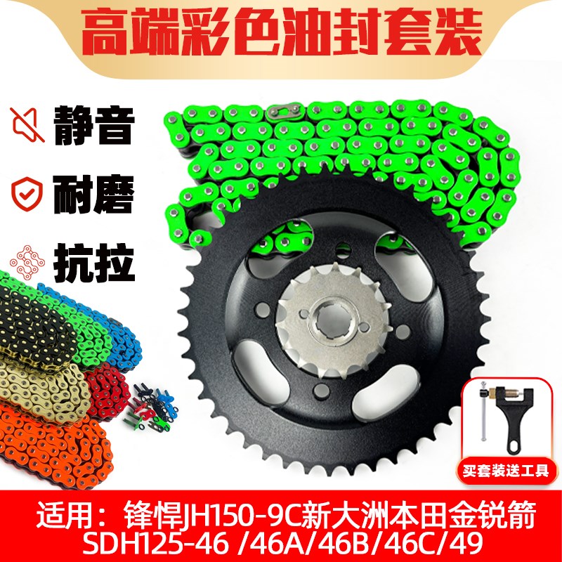 适用锋悍JH150-9C新大洲本田金锐箭SDH125-46牙盘油封链条三件套