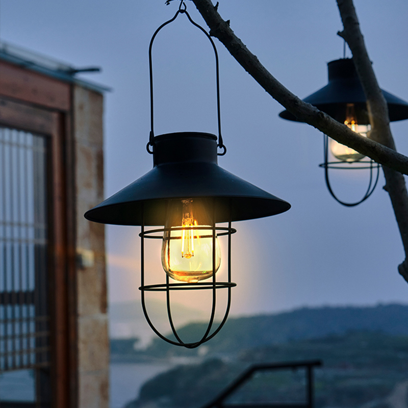 复古铁艺挂灯太阳能庭院花园灯户外防水LED夜灯布置别墅装饰吊灯
