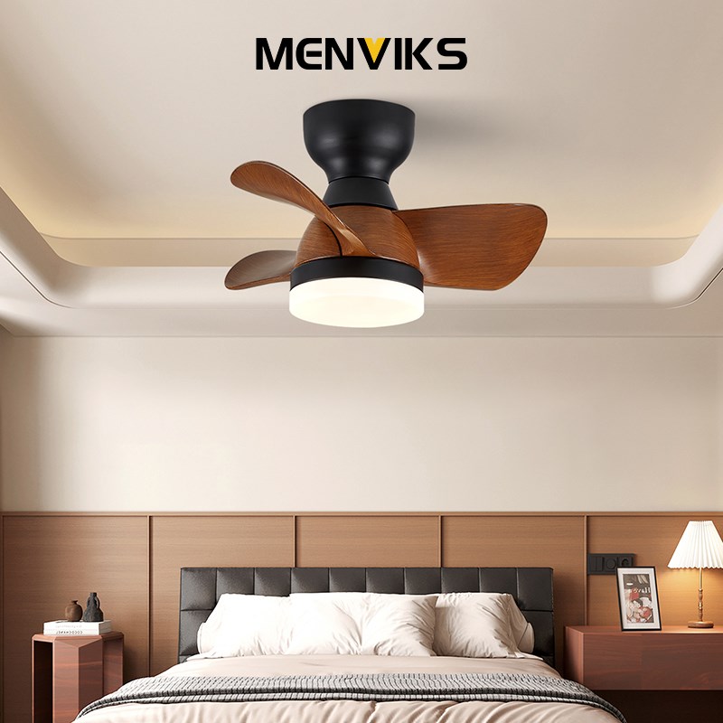 极简风扇灯复古美式餐厅吊扇灯全光谱中L古胡桃木卧室护眼电扇灯