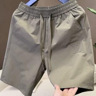 新款 休闲百搭简约钢印透气沙滩裤 短裤 印花速干五分裤 男士 2025夏季