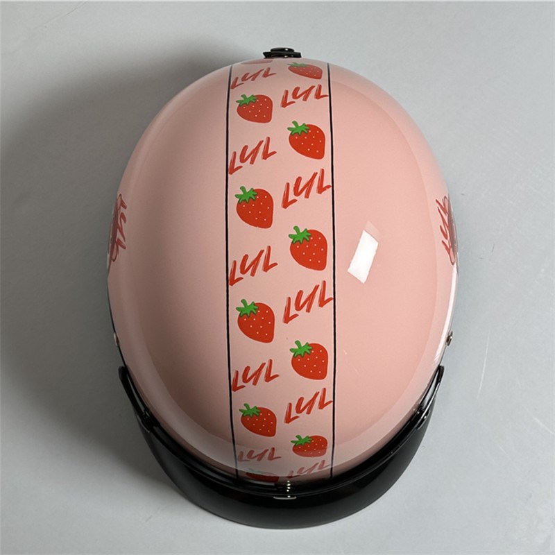 日式复古头盔电动k车男女四季摩托哈雷巡航草莓粉熊3C轻便式半瓢