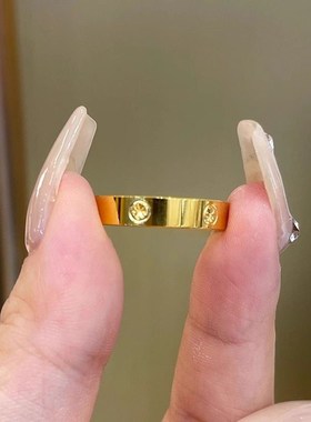 适用沙金黄金色米字戒指纹钻米字戒指送爱人带钢印不掉色情侣款男