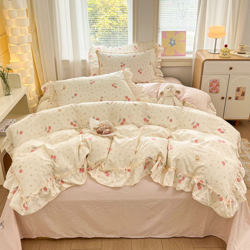 法式花边A类床上四件套2025四季通用床单人被套罩S床品宿舍三件套