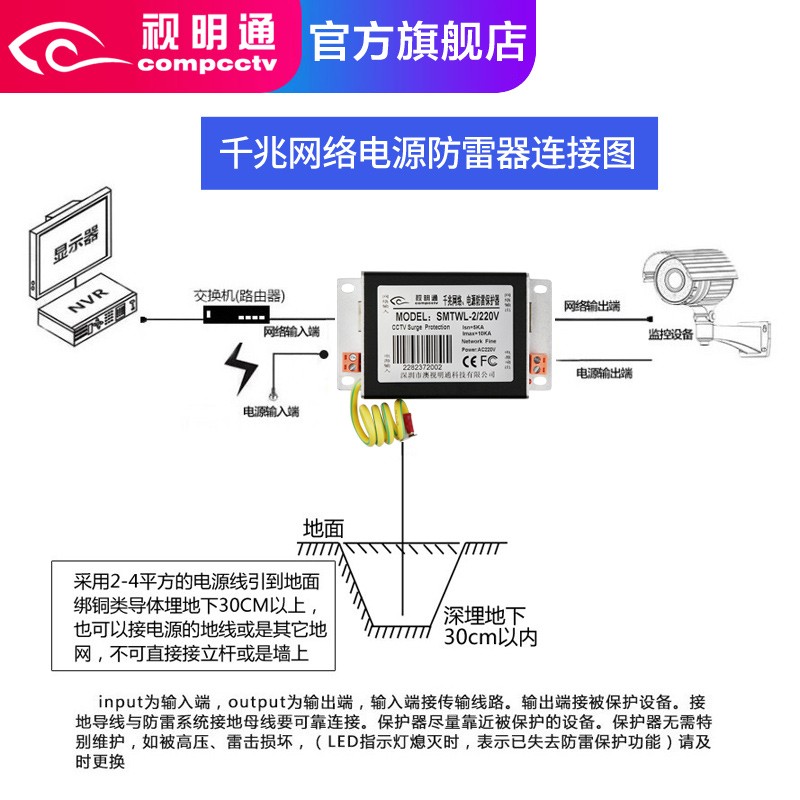 视明通 网络电源监控二合一防雷器避雷器1000LM网络摄像机RJ45网