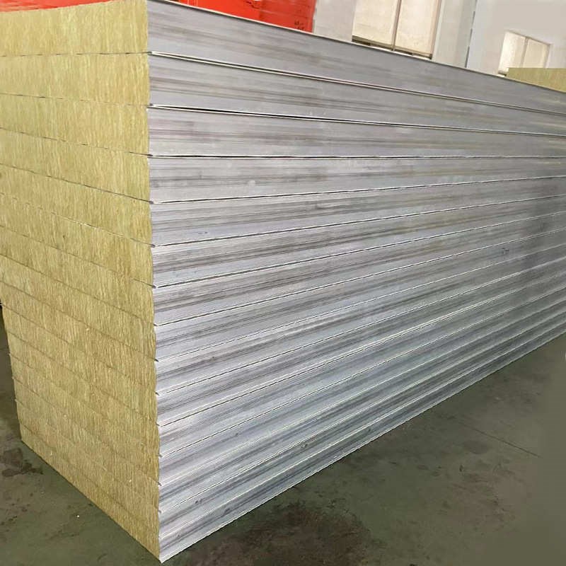 彩钢岩棉覆合板防火保温消音板隔音岩棉双面板夹芯覆合外墙装饰板