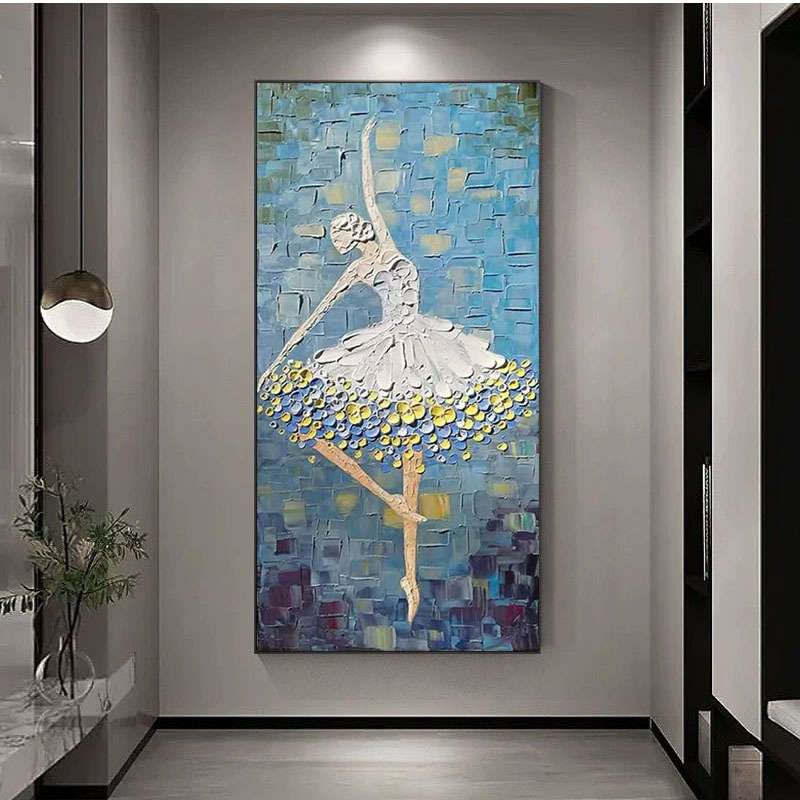 手绘油画抽象人物过道玄关装饰画复古风芭蕾天鹅舞女孩立体肌理画图片
