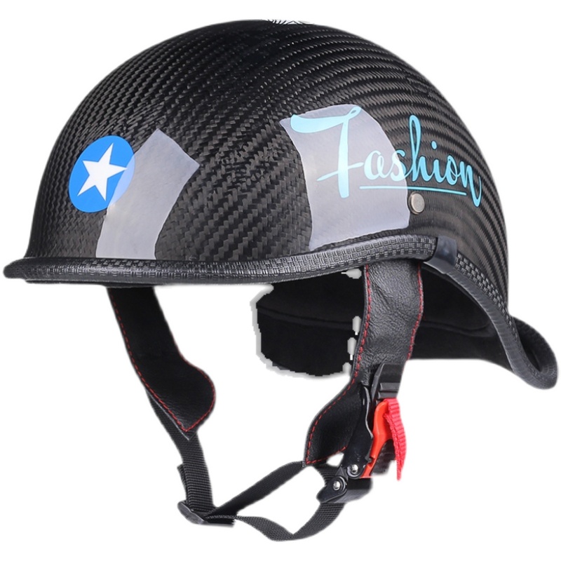 碳纤维日式复古摩托车头盔哈雷电动车半盔男女O翘尾瓜皮水瓢盔夏