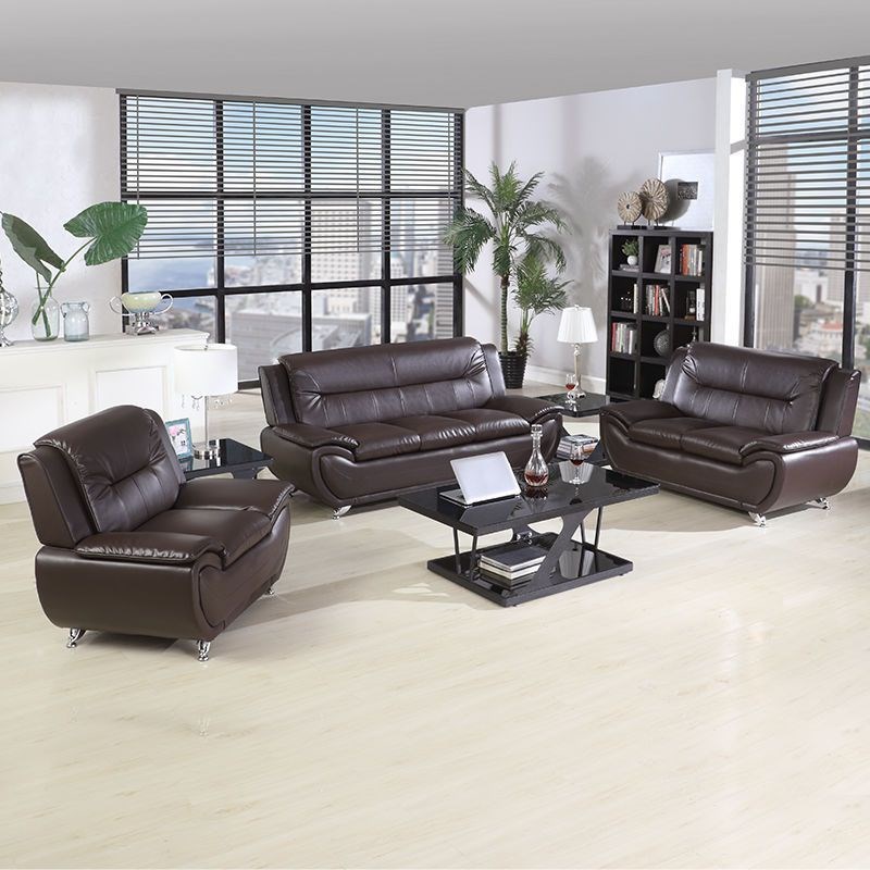 办公沙发简约现代商务会客接待办公室沙发茶几组合三人位真皮沙发