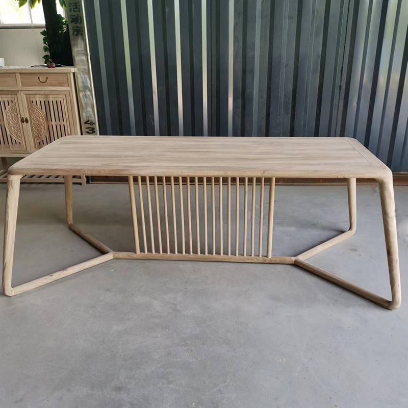 新中式实木茶桌椅组合简约设x计书桌画桌北方老榆木办公桌茶室家