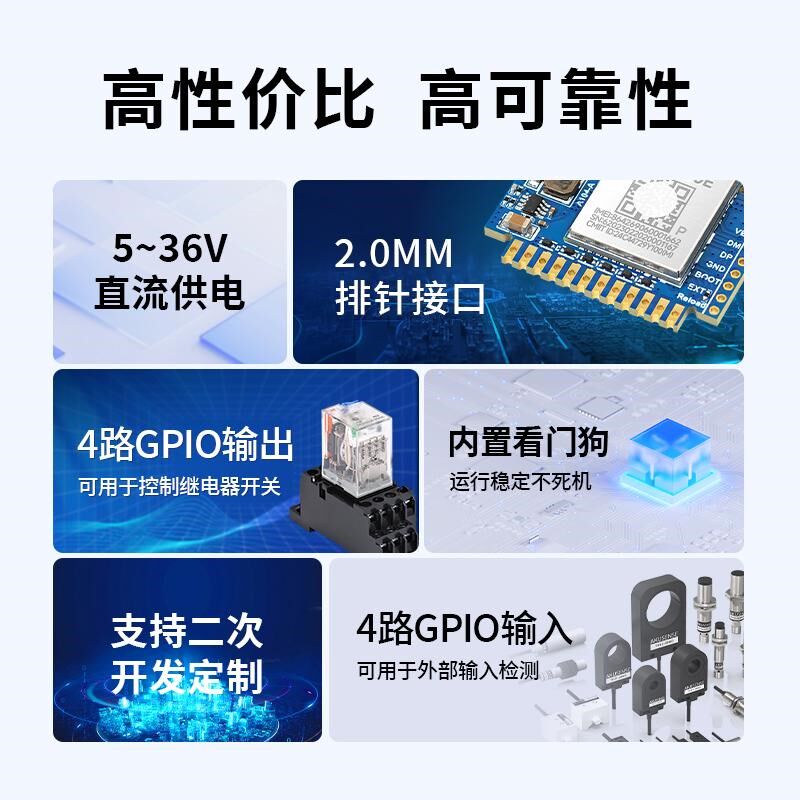 4G输入报警智能开关4路GPIO输入输出继电器小程序远程控制核心板