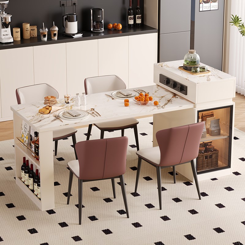 轻奢窄岛台一体餐桌高级感开放式厨D房岩板岛台收纳柜小户型茶水