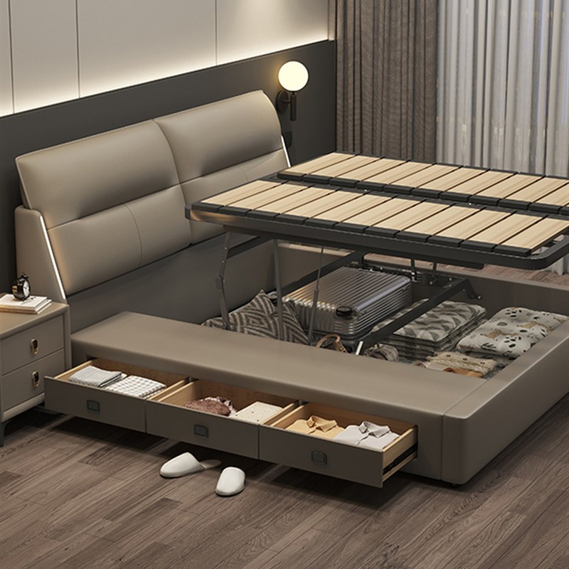 高箱储物气压e现代简约轻奢真皮床1.8床主卧室大床双人床大床婚床