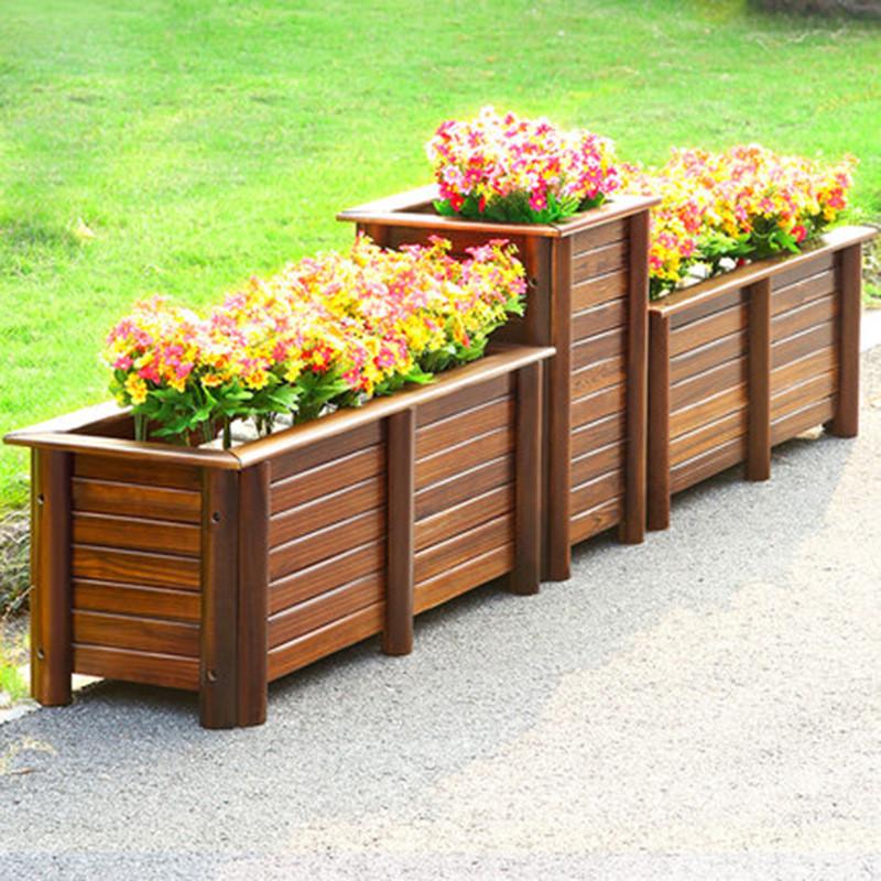 防腐木花箱e?方形庭院?台种菜箱碳化?木花盆大?花槽?外种植