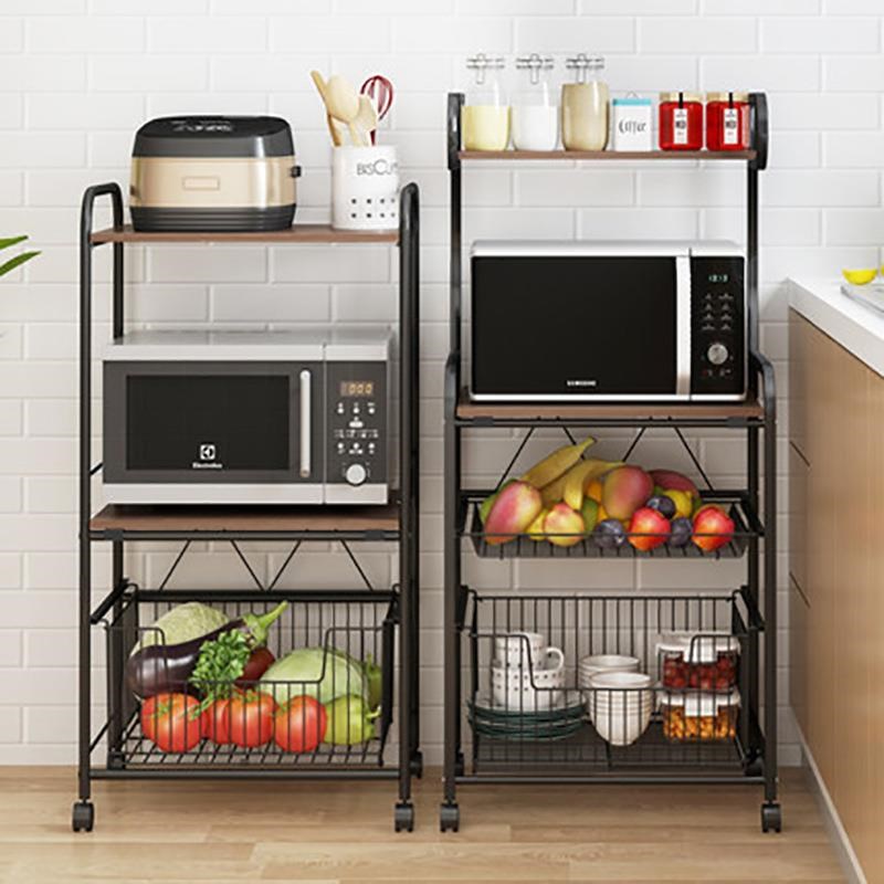 厨房置物架落地式可移动多v层收纳架烤箱微波炉碗碟柜子储物架神