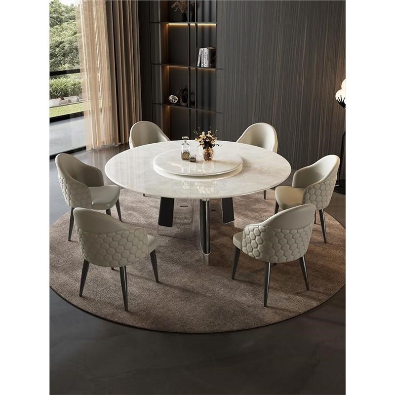 白冰玉大理石轻奢现代简约奢石别墅圆形奢石餐S桌意式岩板中古风