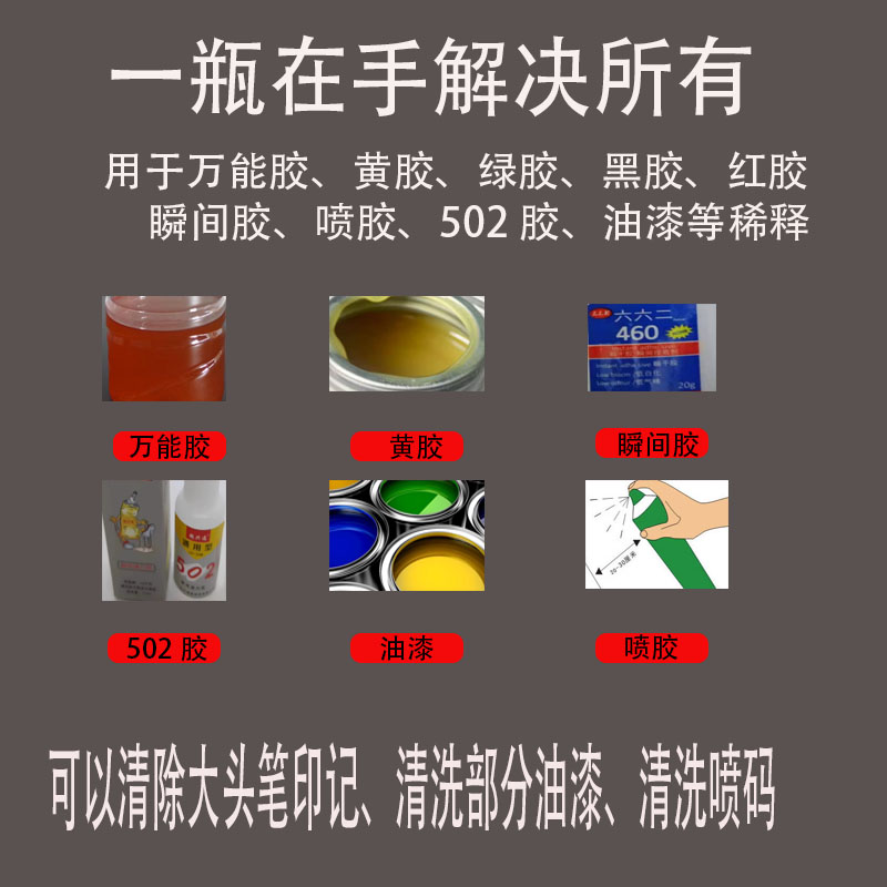 油漆稀释剂瞬间胶万用胶稀释剂释料油污油墨胶印清除剂油墨清洗剂
