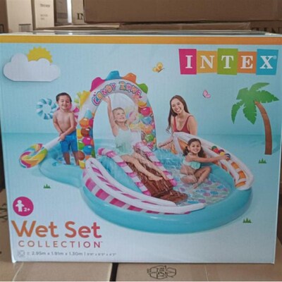 intex 57149 儿童戏水池宝宝洗澡海洋球池滑梯喷水充气游泳池现货