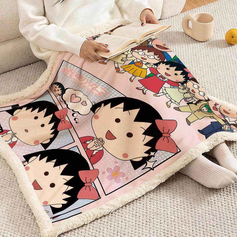 樱桃小丸子新款法兰绒毛毯小被子儿童午睡沙发毯子公空调被盖毯