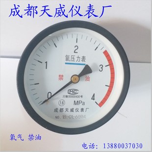 M20 螺纹 1.5 100Z氧气禁油压力表 成都天威仪表厂Y