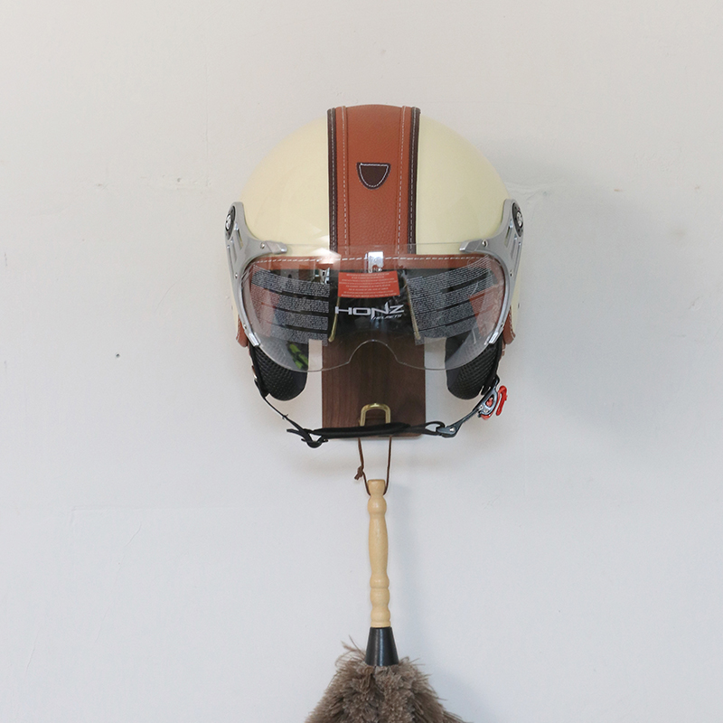 胡桃木安全帽收纳层架机车帽子安全帽多功能展示支架机车装备放置