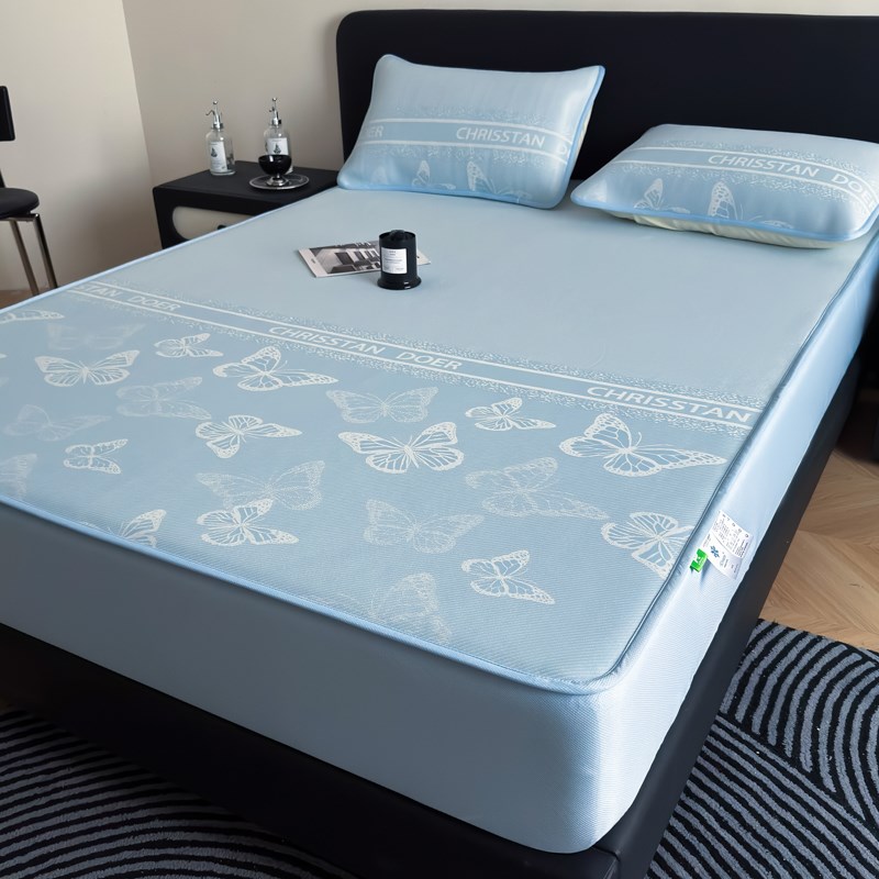 2025新款A类母婴级提花冰丝凉席三件套夏季可机洗软席子床单笠款