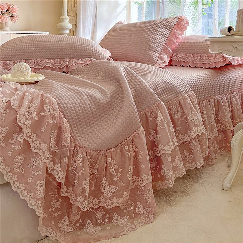 夏季PE凉豆豆凉席三件套床裙款公主风可机洗裸睡空调软冰丝席垫子