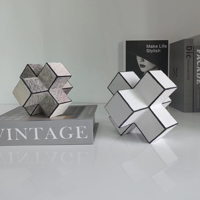 现代轻奢手工软装艺术品样板间家居马毛几何摆件书房电视柜装饰品