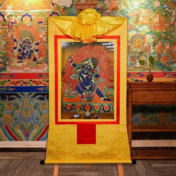藏村 金刚手大势至菩萨挂件唐卡装饰画 西藏镀金烫金中式转轴挂画