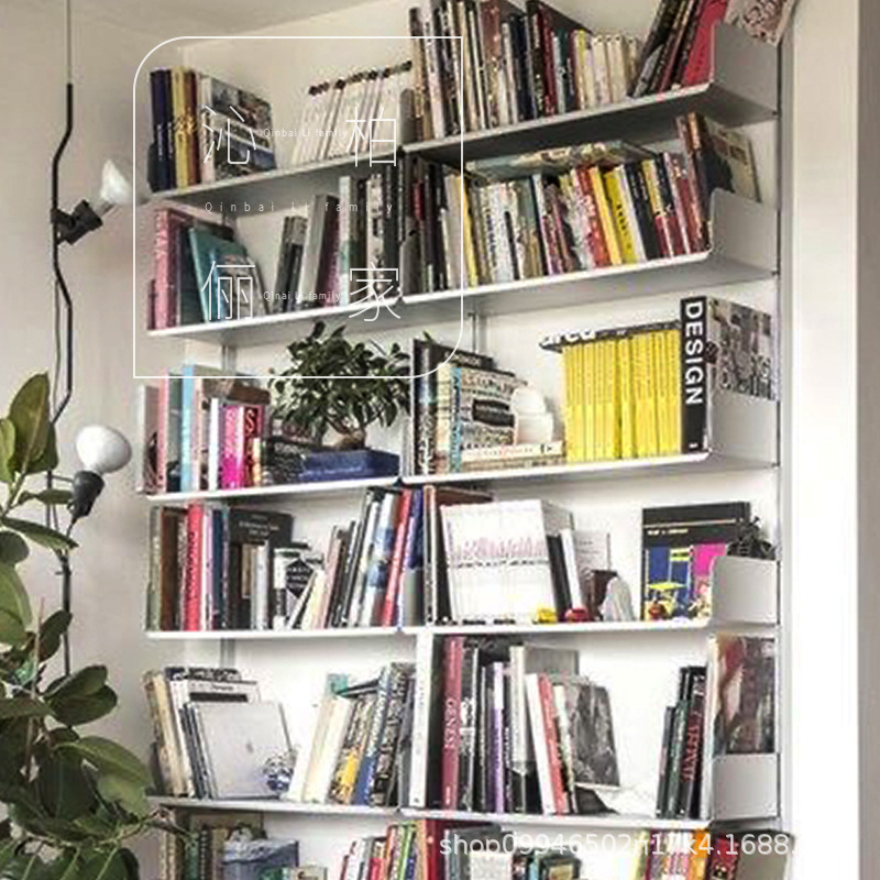 网红悬浮墙上书架金属隔板可移动轨道装饰架隐形可升降壁挂置物架