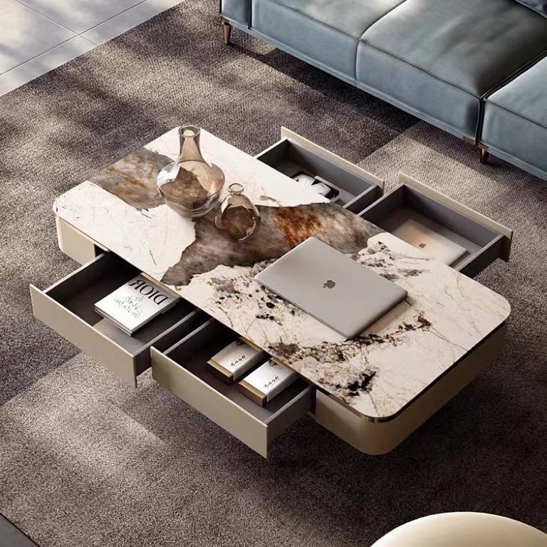 高端轻奢岩板茶几组合现代简约设计师创意别墅家用客厅小户型茶台