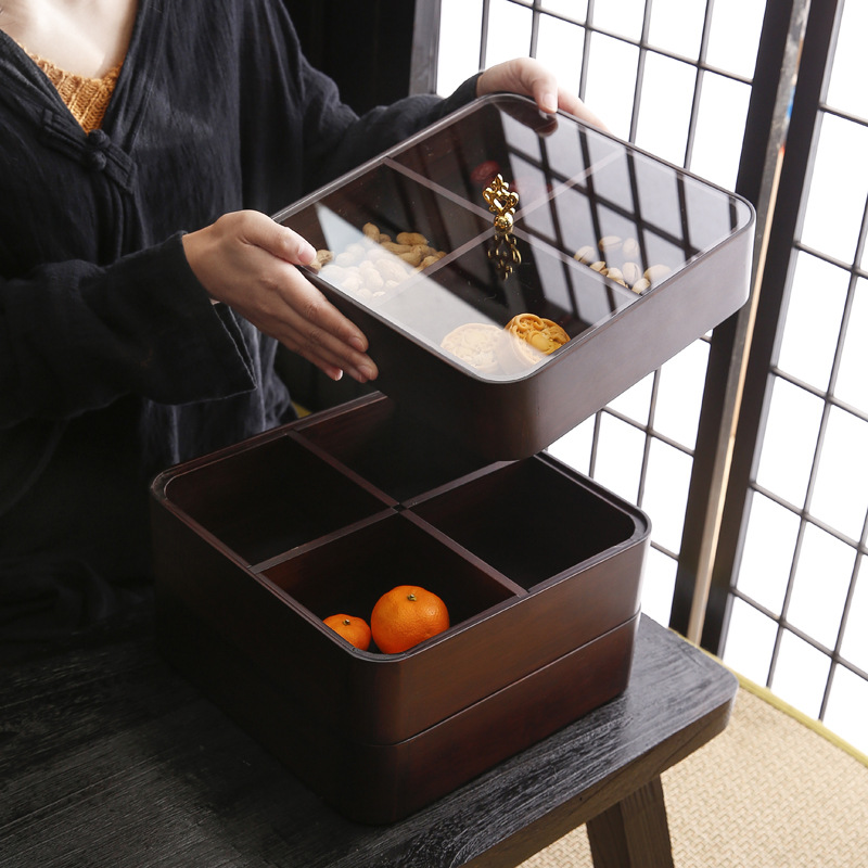 胡桃木制点心收纳盒首饰盒实木展示盒翻盖带木盒首饰盒干果盒轻奢