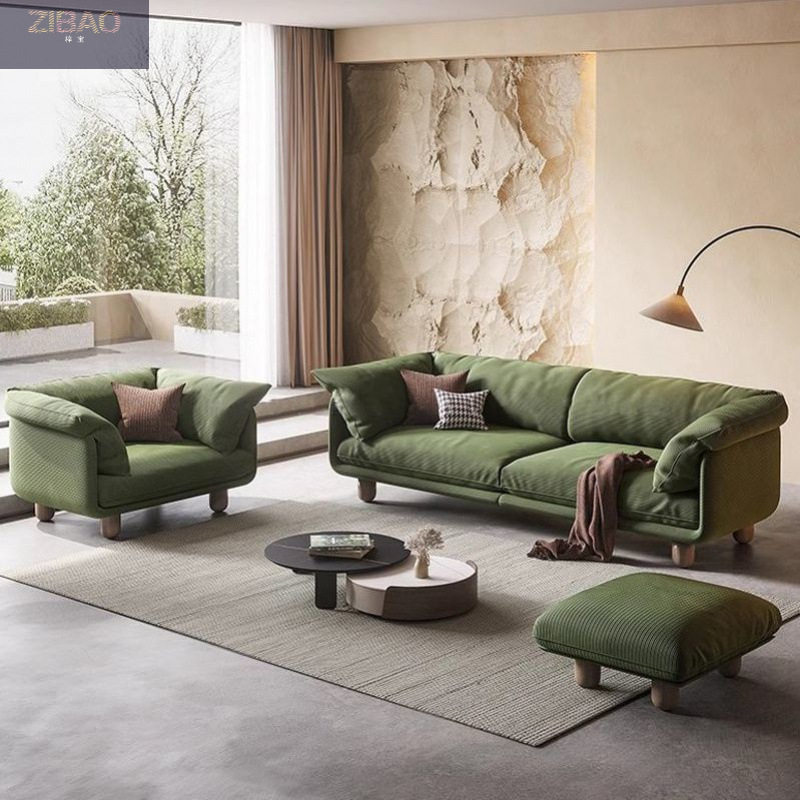 简约风灯芯绒伊索客厅直排布艺沙发意式复古小户型极简实木大沙发