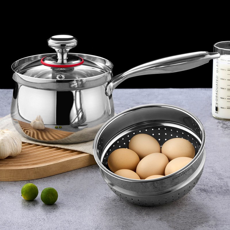 304不锈钢奶锅家用厨房加厚汤锅通用炉灶大容量带蒸格三层钢蒸锅