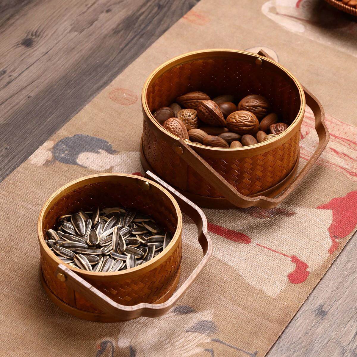 竹制品纯手工竹编筐迷你提篮水果篮点心盒便携中式茶具收纳干果盘